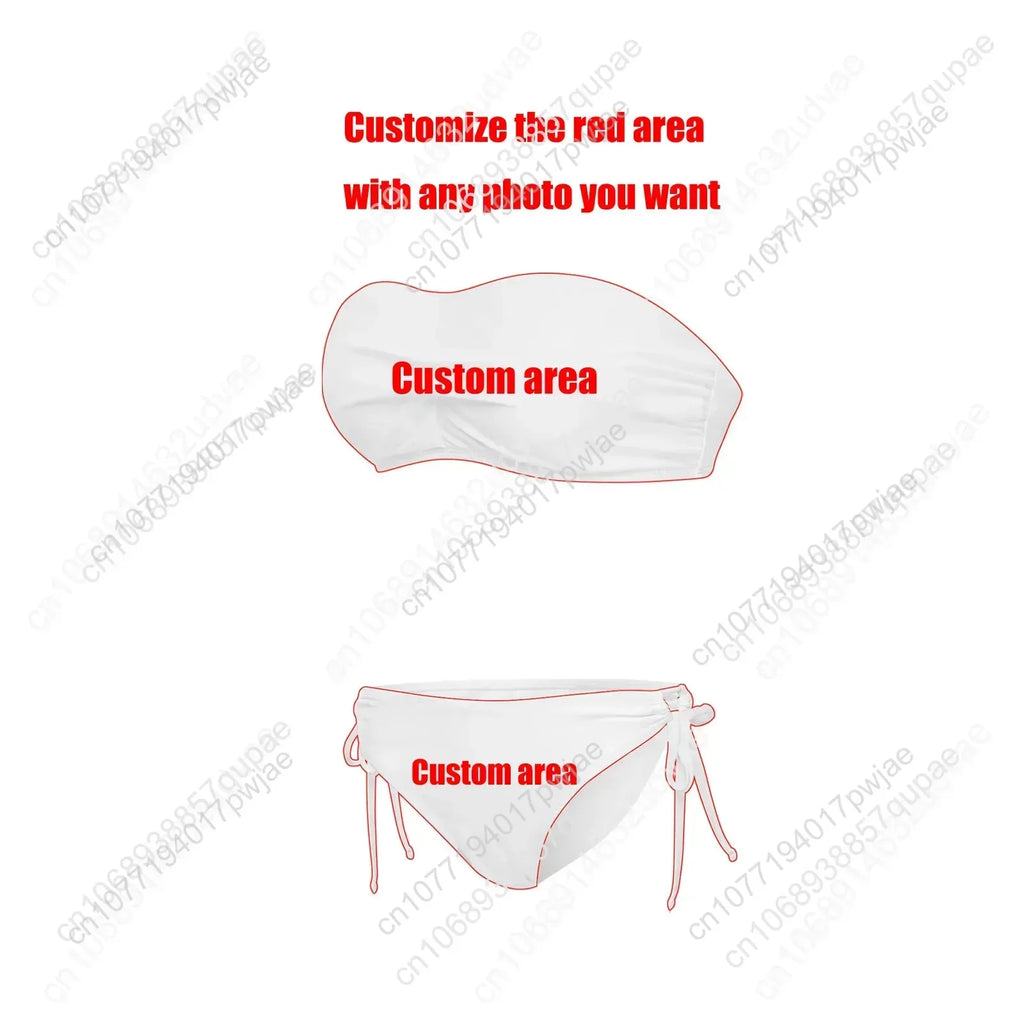 Green Plant Print Pattern Custom Swimsuit Womens Drawstring Two Piece Set Bathing Suits Swimwear Pool Beach Bikini Beachwear