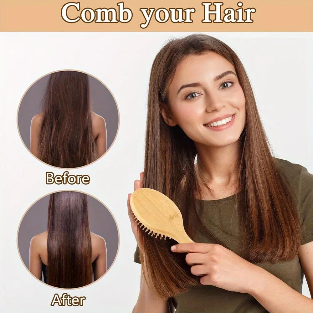Natural bamboo paddle comb air cushion comb scalp massage anti-static tangle free comb,Special for real hair wigs