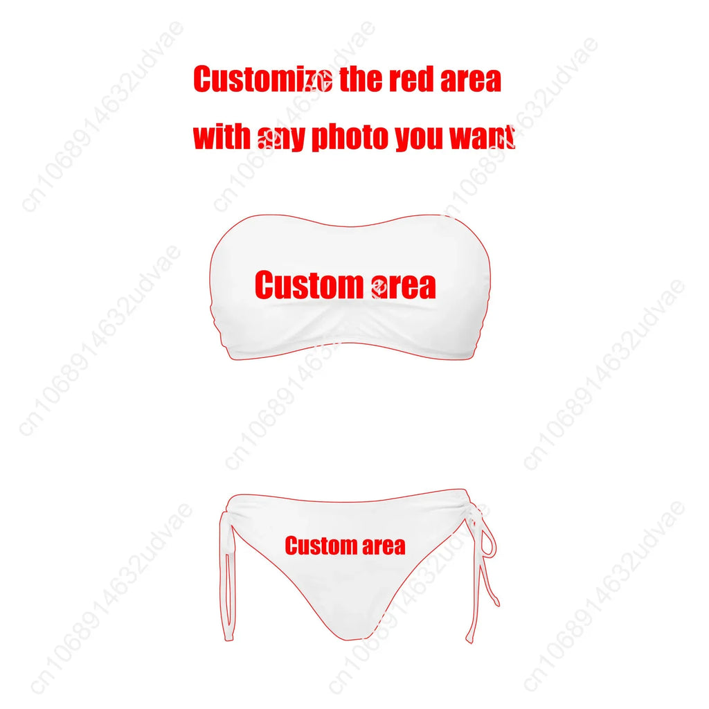 Green Plant Print Pattern Custom Swimsuit Womens Drawstring Two Piece Set Bathing Suits Swimwear Pool Beach Bikini Beachwear