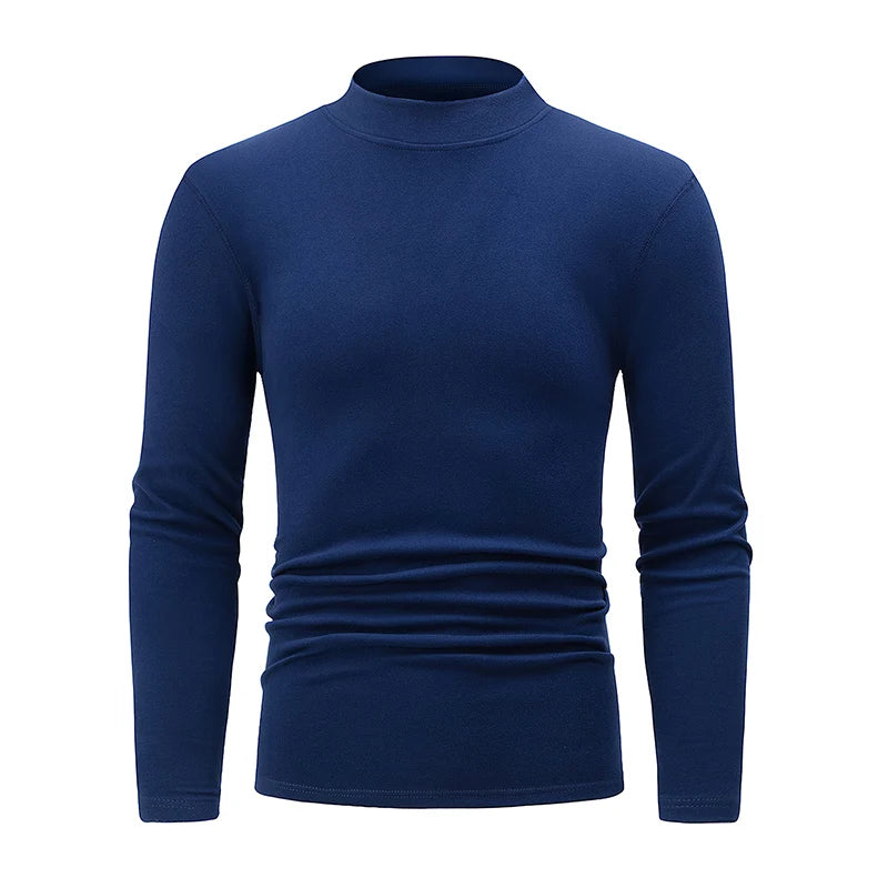 1/2piece Autumn And Winter Men's Semi High Neck Fashionable Base Long Sleeved Top Solid Color Casual Sports Fitness Warm T-shirt