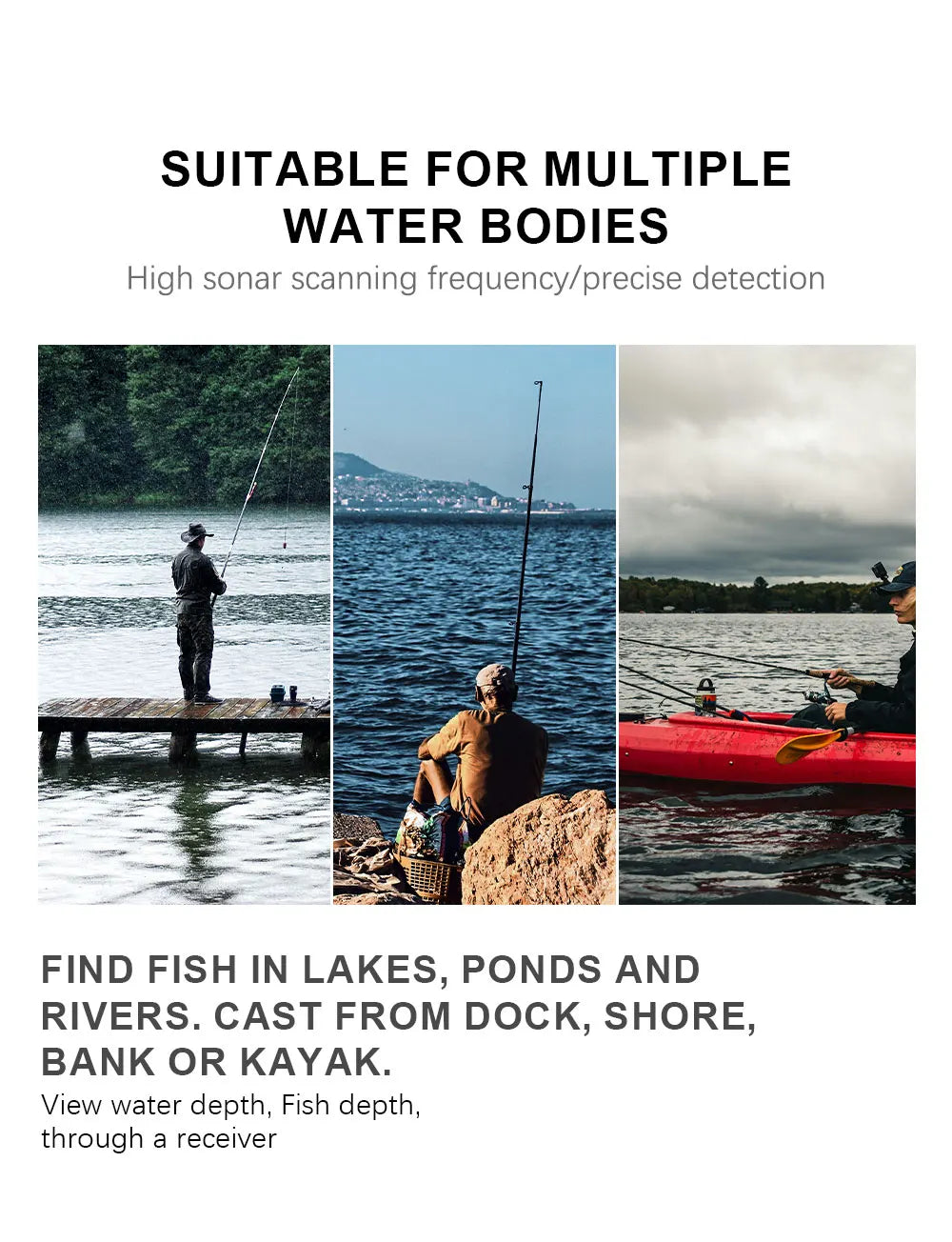 FFC1108-1 Alarm 100M Portable Sonar Fish Finders 45 degrees Sonar Coverage Echo Sounder Alarm Transducer Lake Sea Fishing