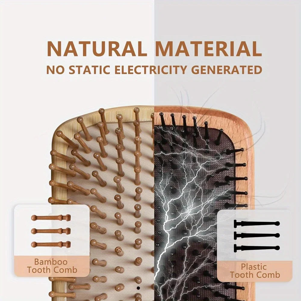 Natural bamboo paddle comb air cushion comb scalp massage anti-static tangle free comb,Special for real hair wigs