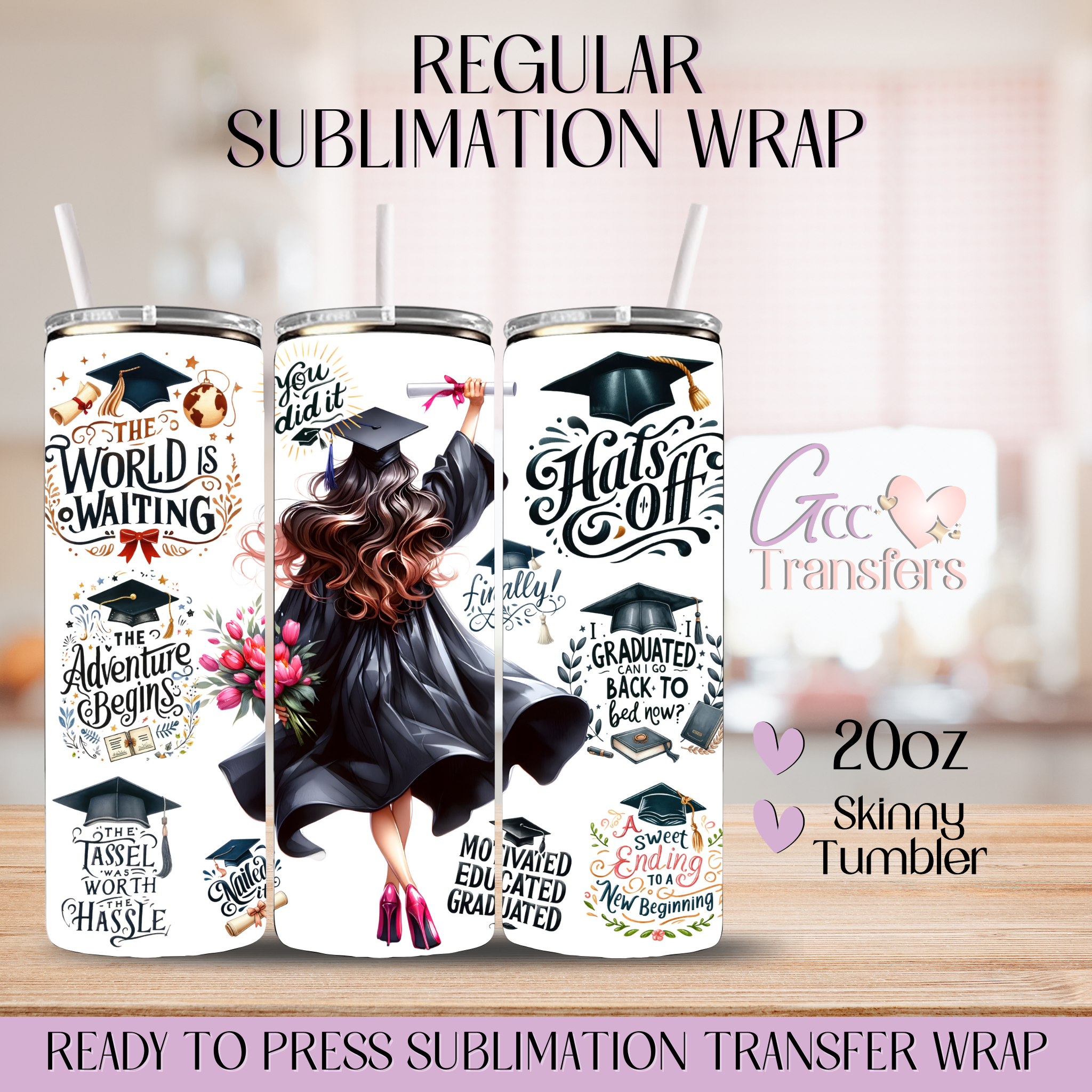 Happy Graduate Girl Class of 2026 - 20oz Regular Sublimation Wrap